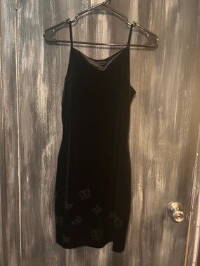 Black Velvet Slip Dress with Subtle Butterfly Detail